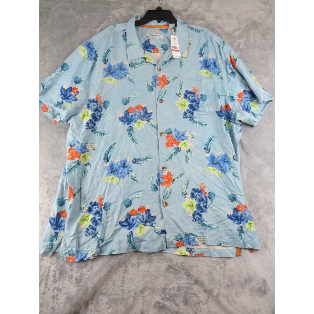NWT Tommy Bahama Silk Camp Shirt XXXL Salt Water Blooms Breeze Blue Floral‎